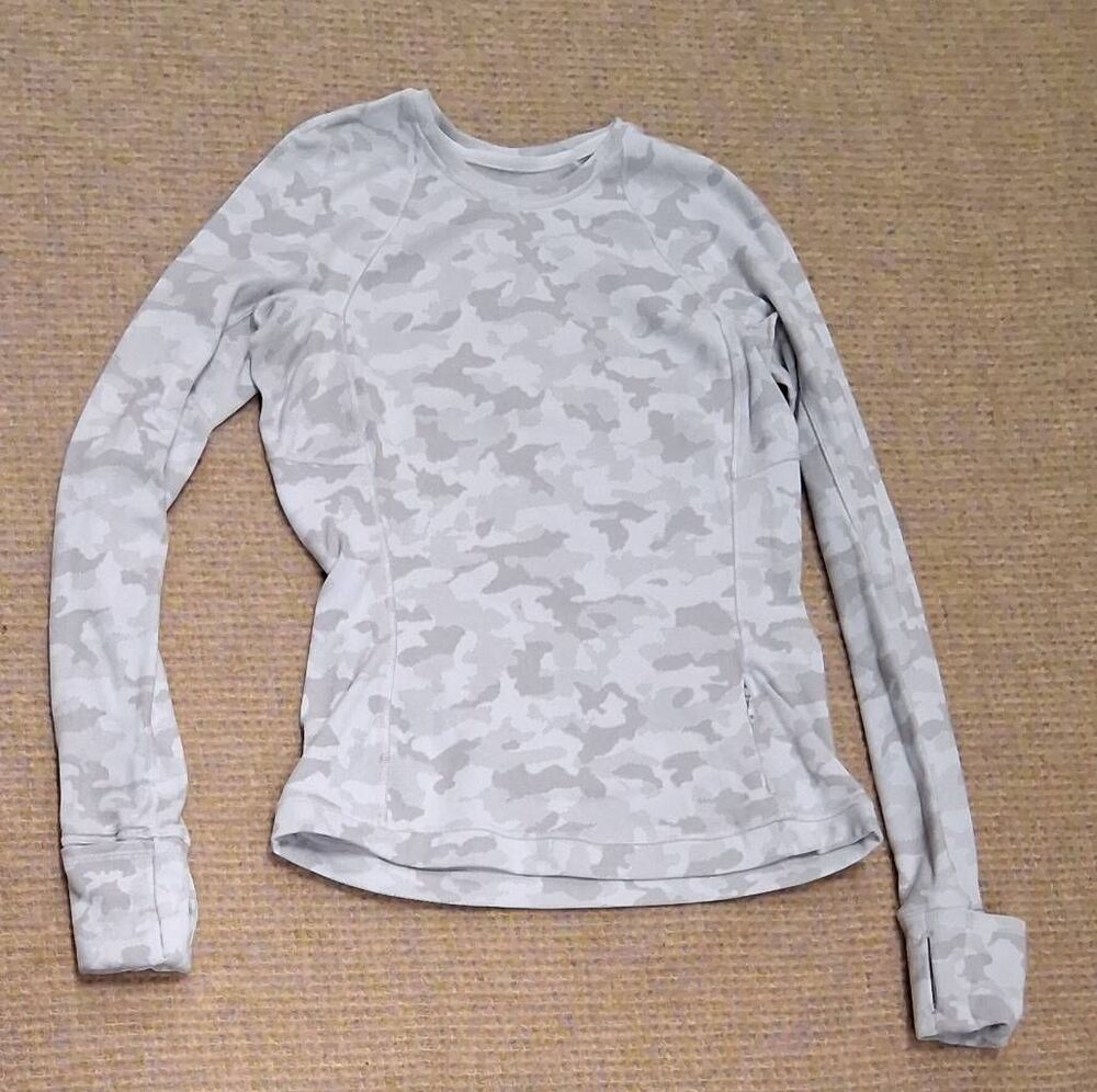 Lululemon womens size 6 cream camou running sweatshirt crewneck Activewear - Picture 7 of 8